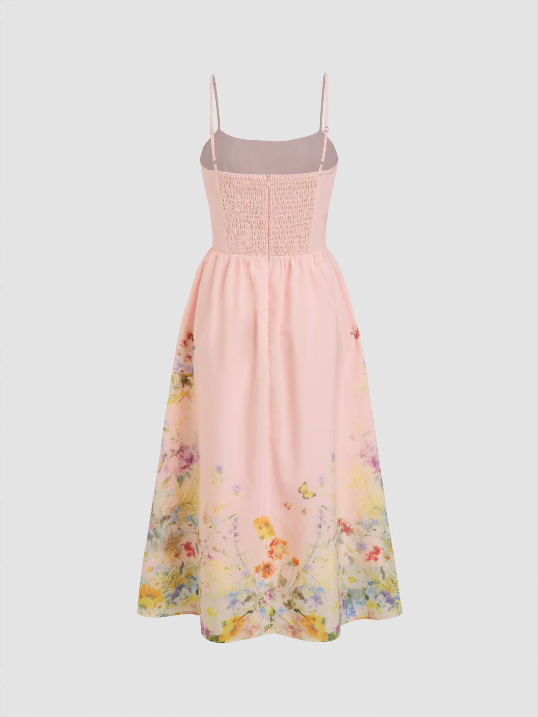Square Neck Floral Shirred Midi Dress