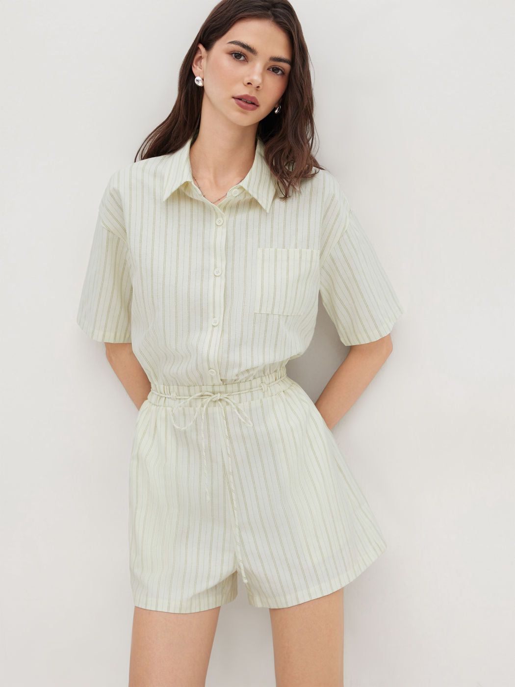 Cotton-blend Polo Stripe Romper With Belt