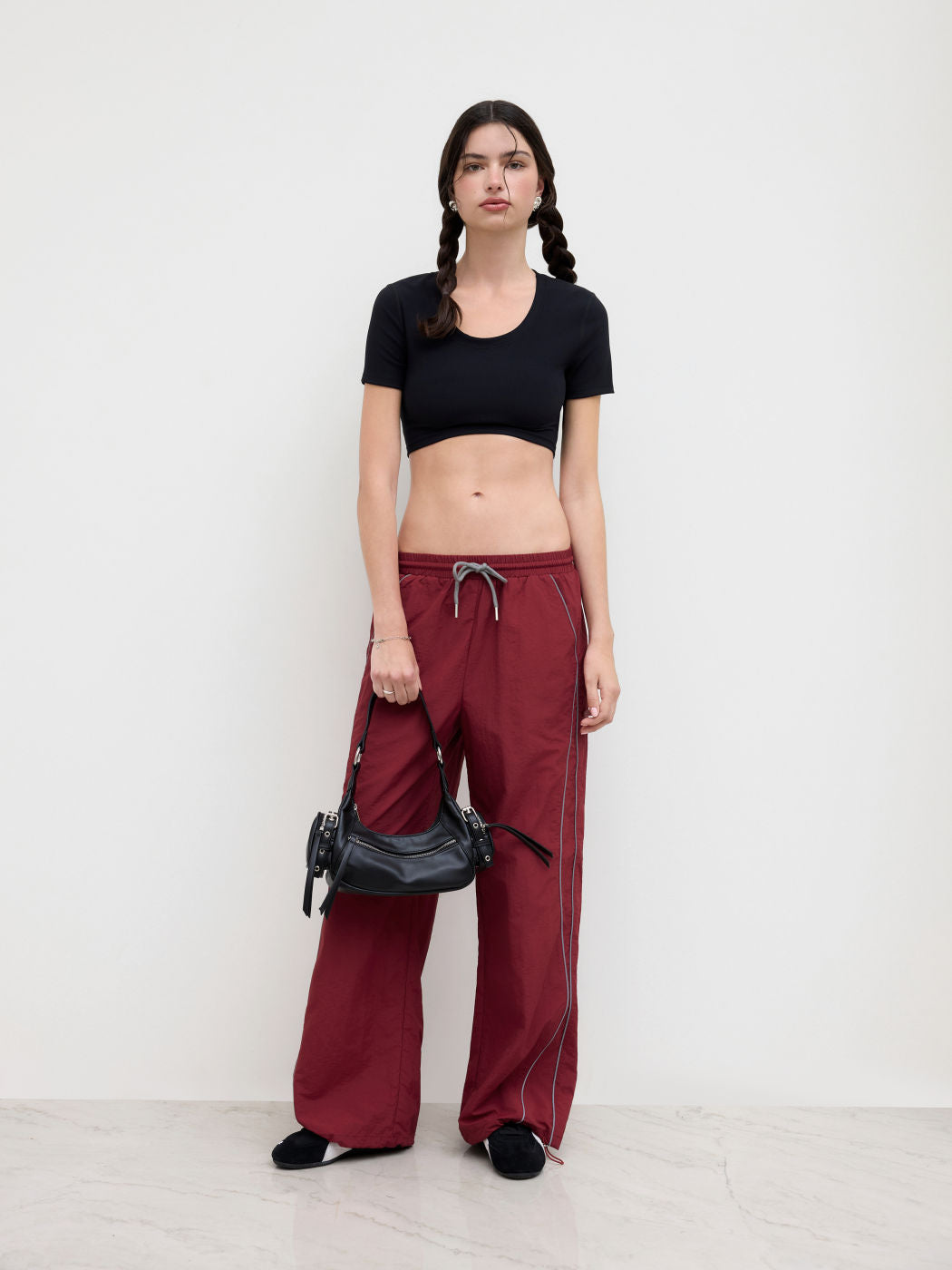 Mid Rise Knotted Elastic Waist Cargo Pants