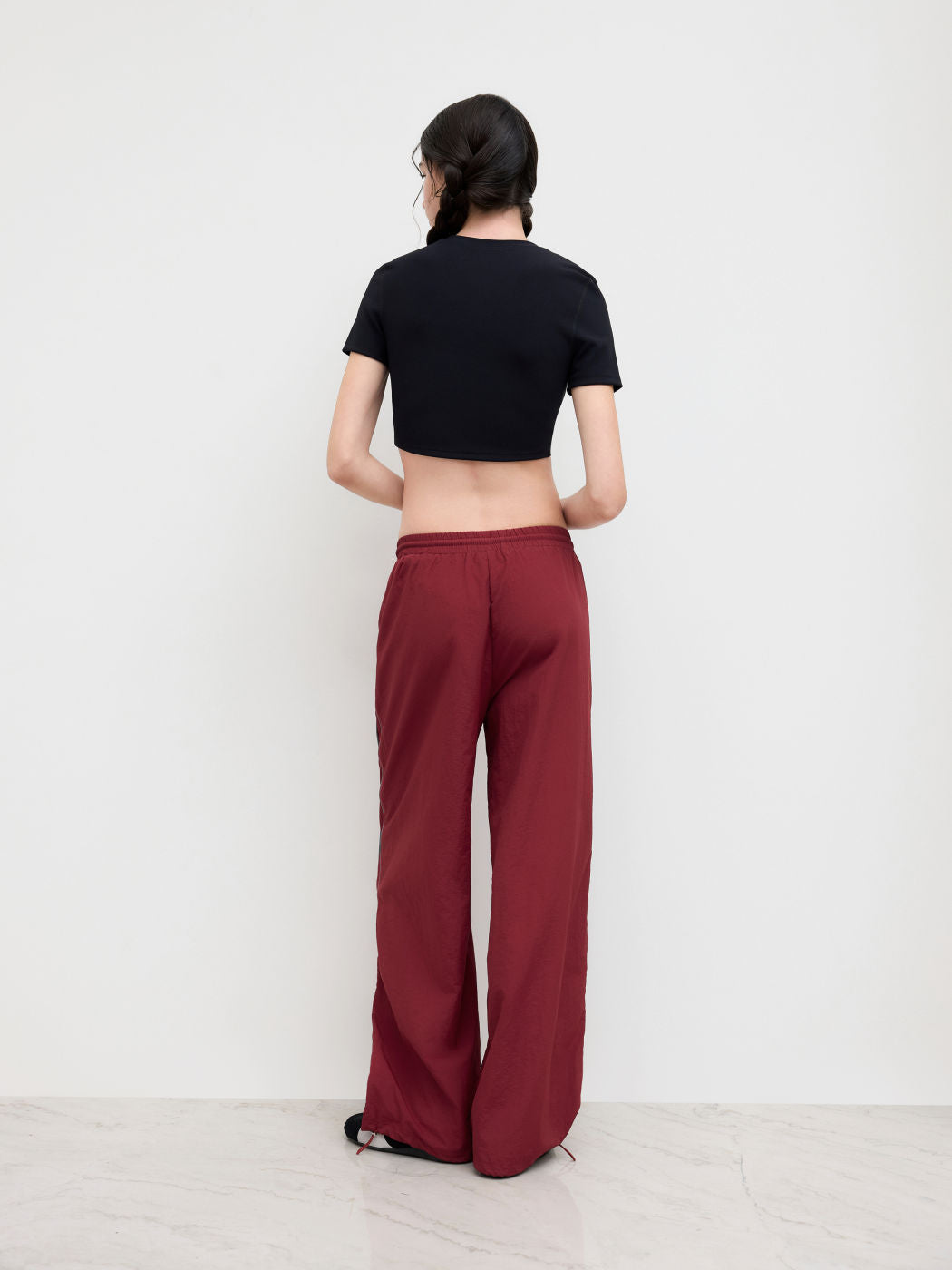 Mid Rise Knotted Elastic Waist Cargo Pants