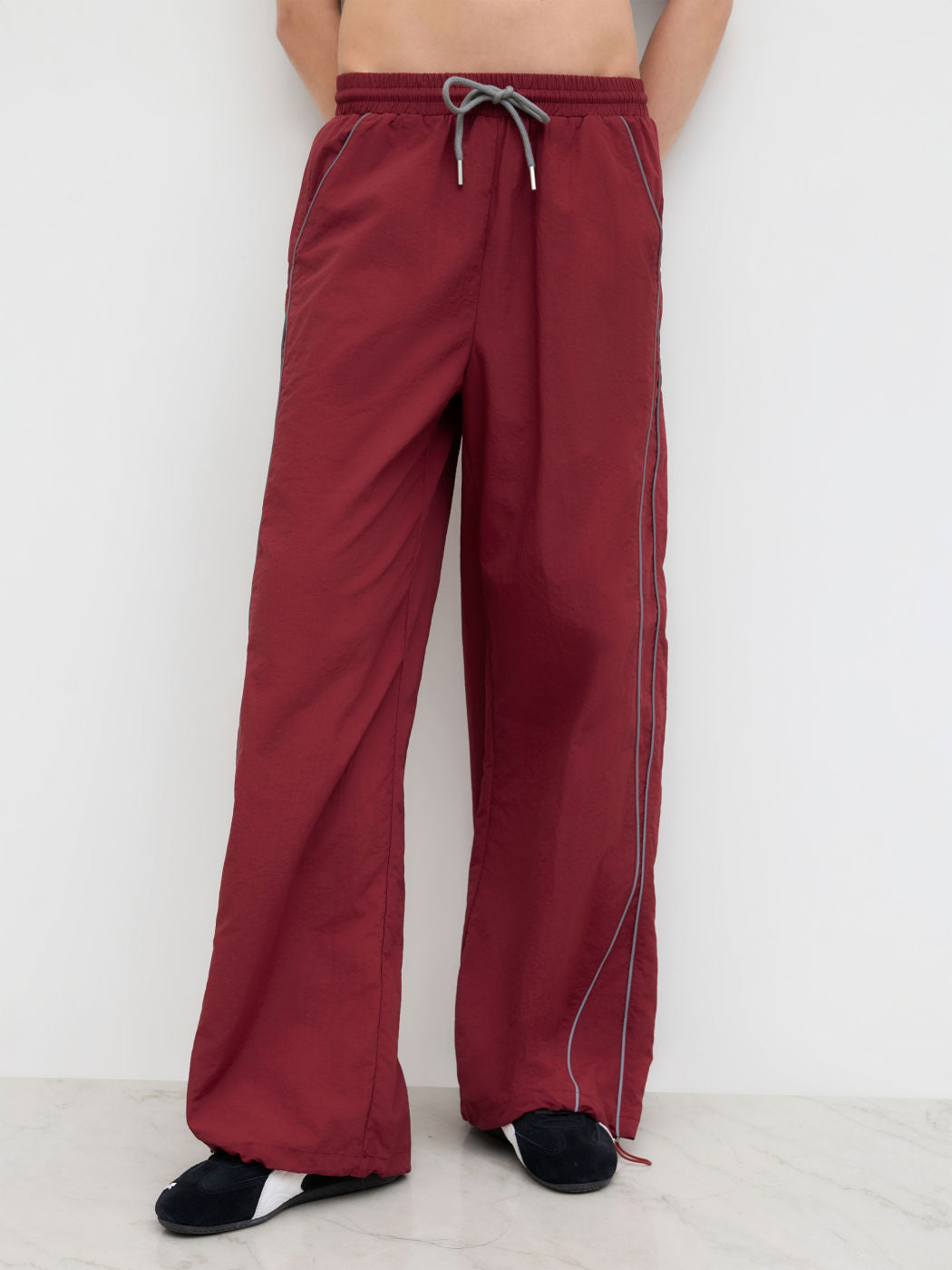 Mid Rise Knotted Elastic Waist Cargo Pants