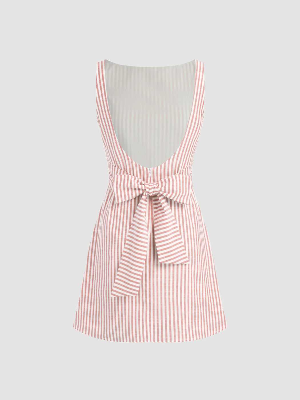 Cotton-blend Boat Neck Stripe Bowknot Backless Mini Dress