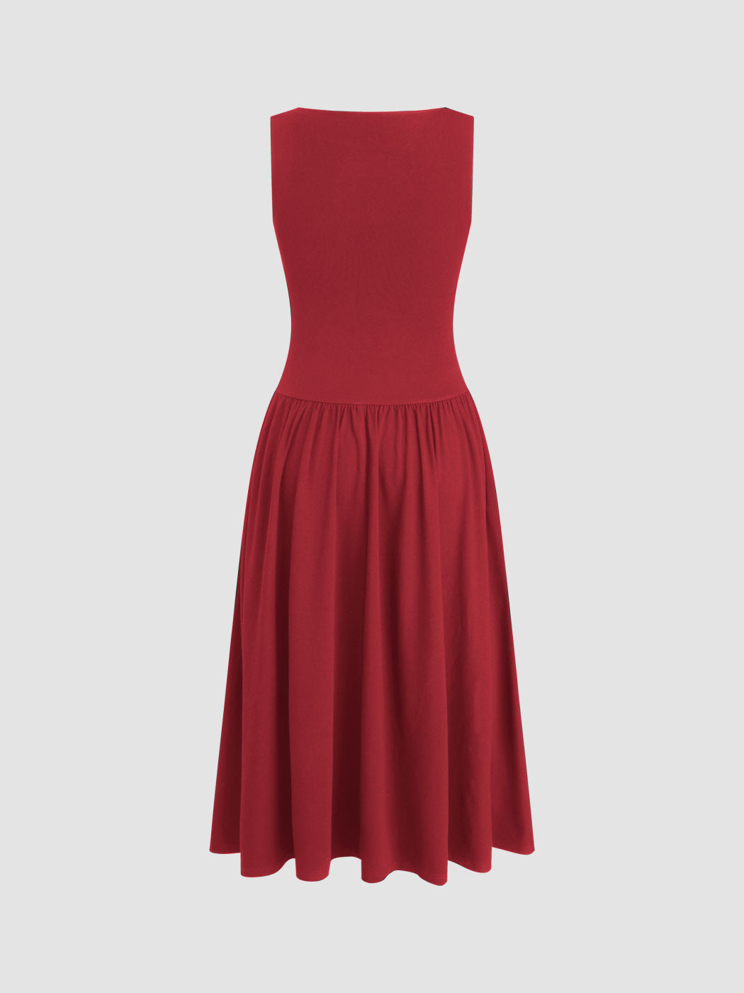 Boat Neck Button Up Ruffle Midi Dress