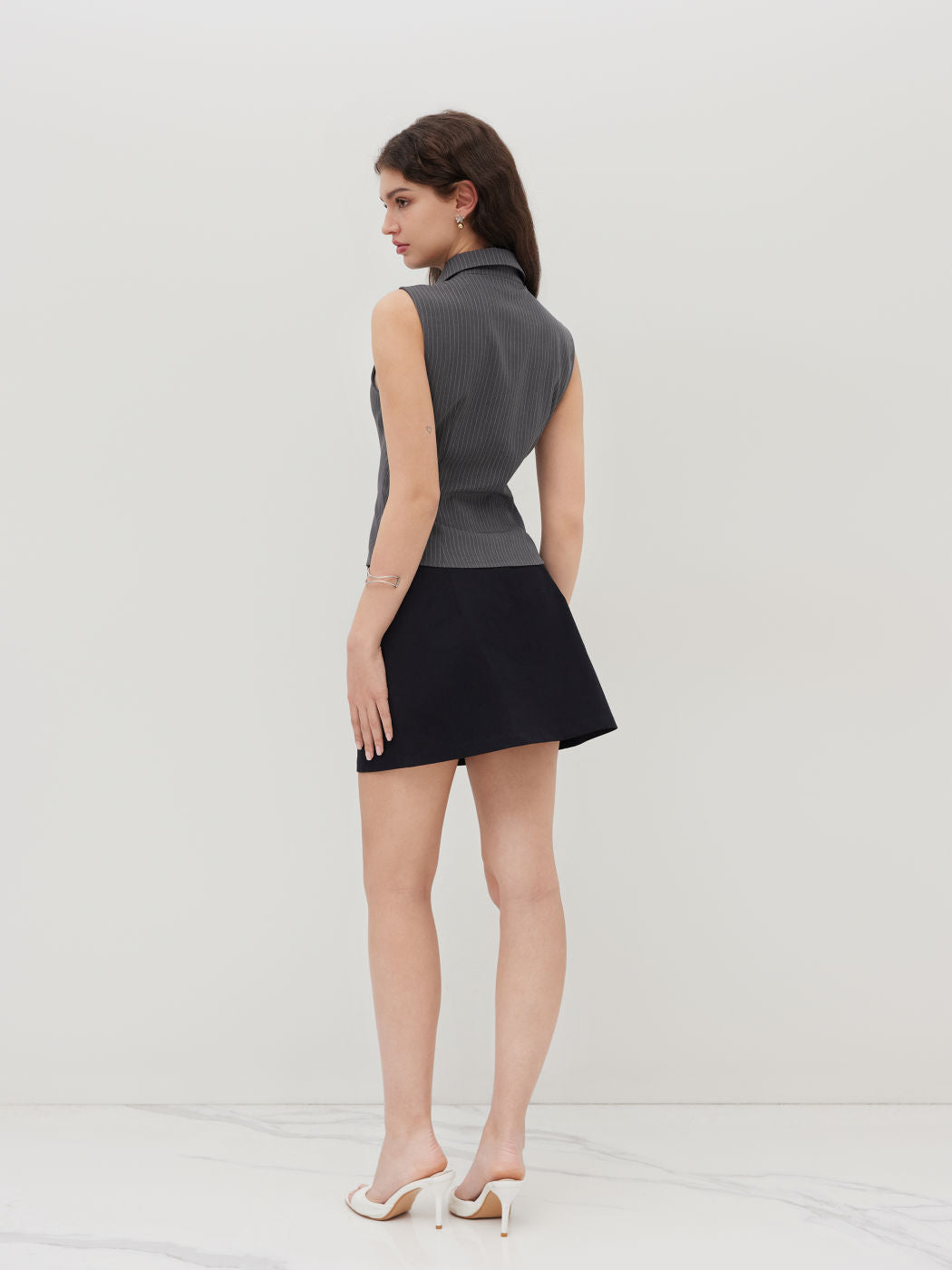 Collar Stripe Button Through Tank Top