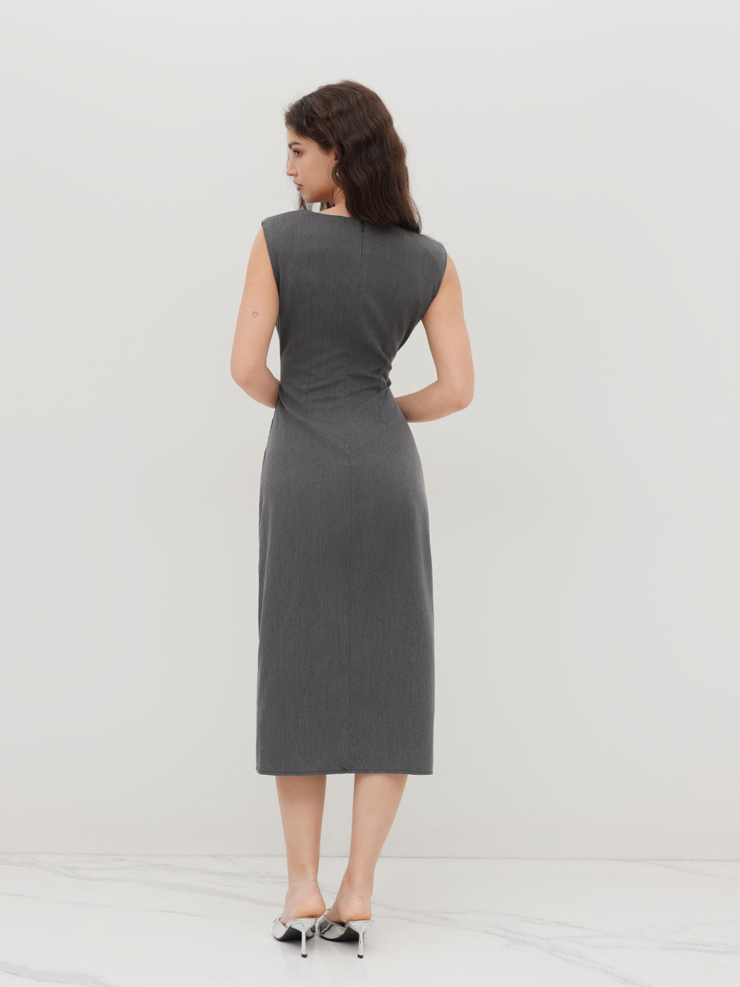 Boat Neck Ruched Split Maxi Dress