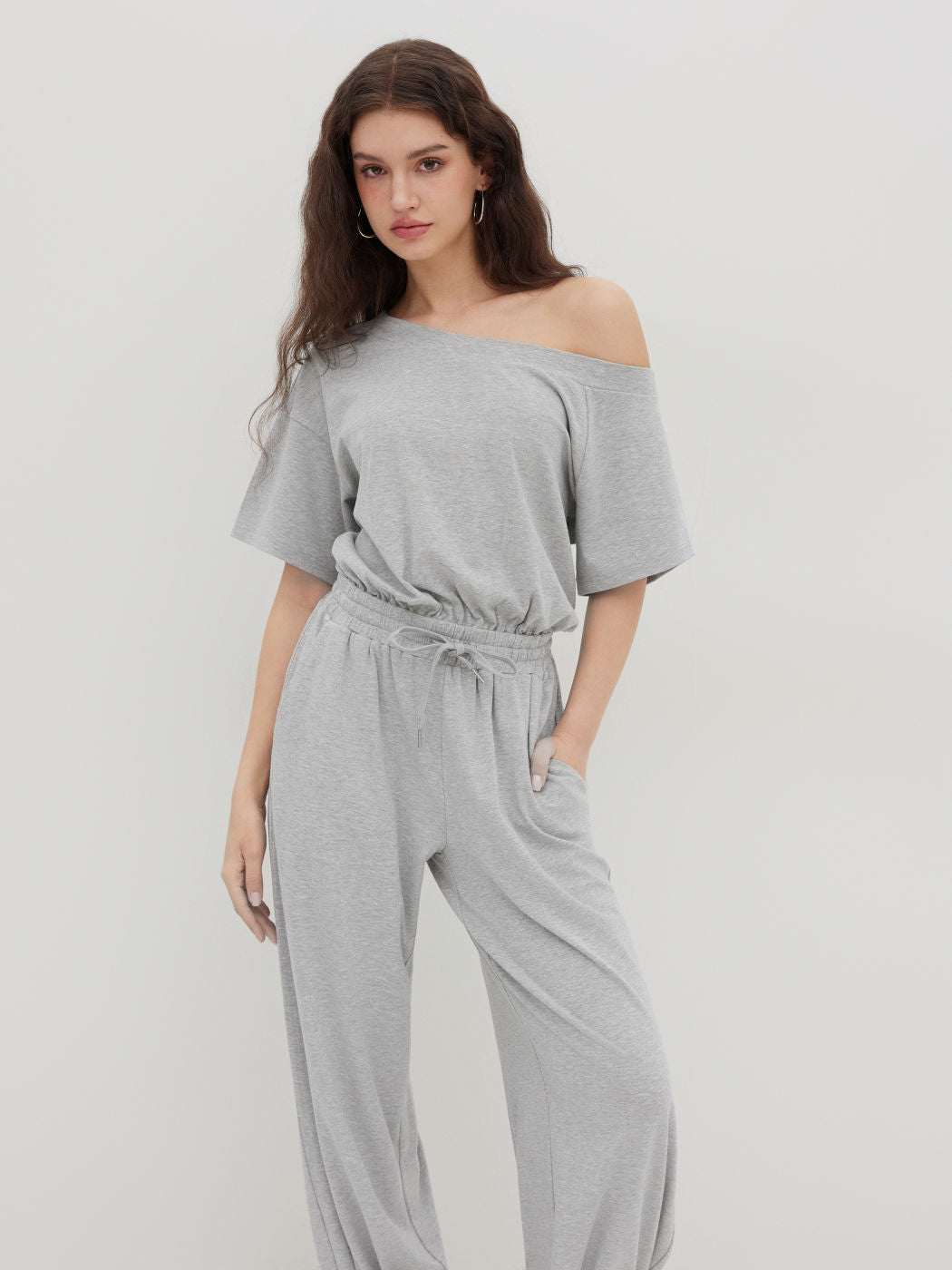 Asymmetrical Neck Elastic Waist Jogger Jumpsuit