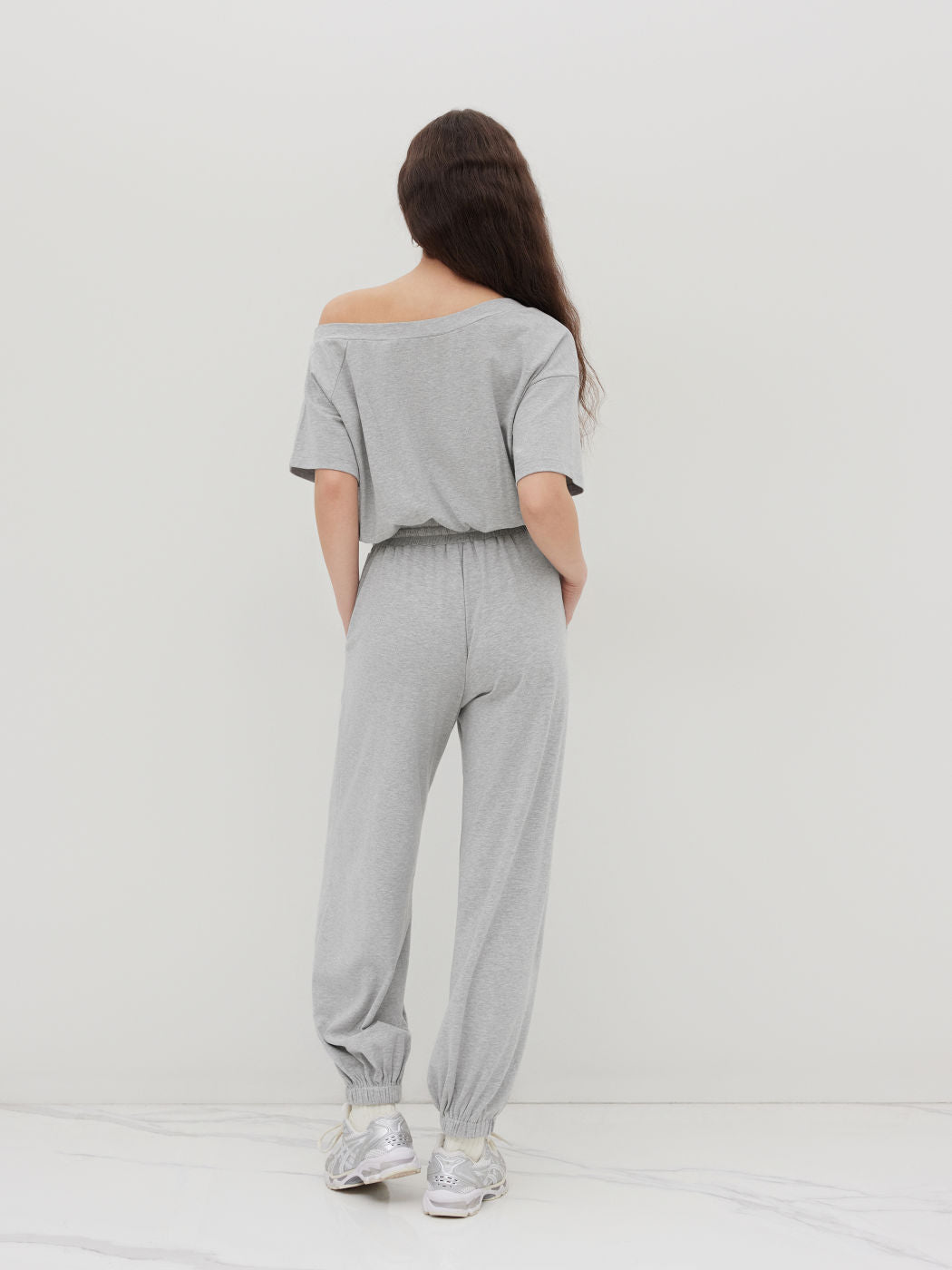 Asymmetrical Neck Elastic Waist Jogger Jumpsuit