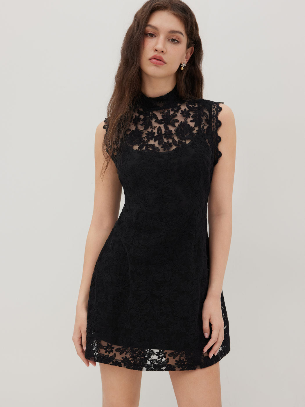 Lace High Neck Mini Dress