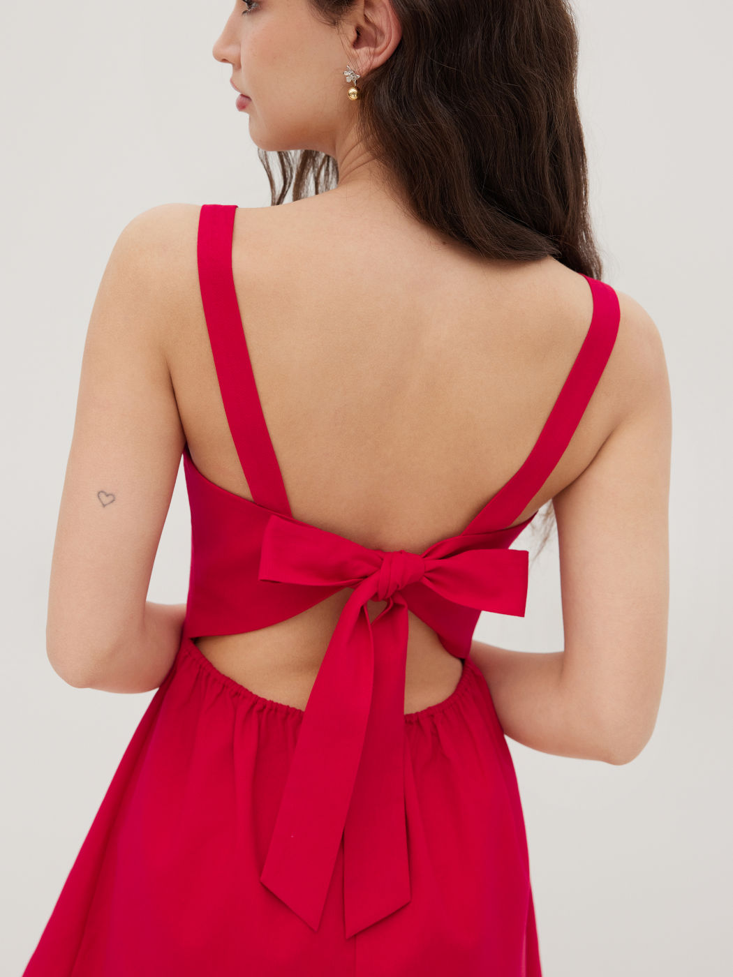 Linen-blend Square Neck Bowknot Backless Romper