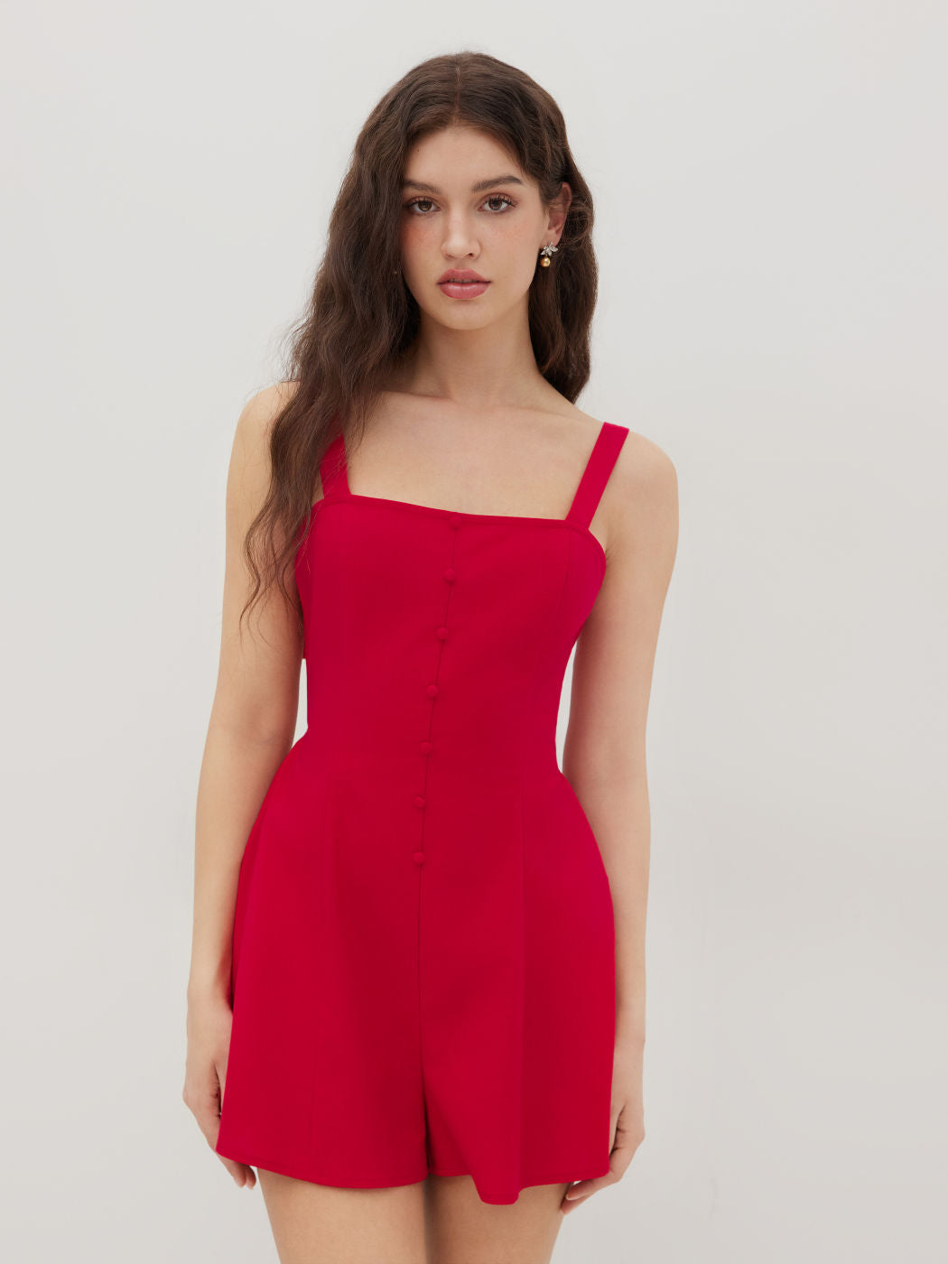 Linen-blend Square Neck Bowknot Backless Romper
