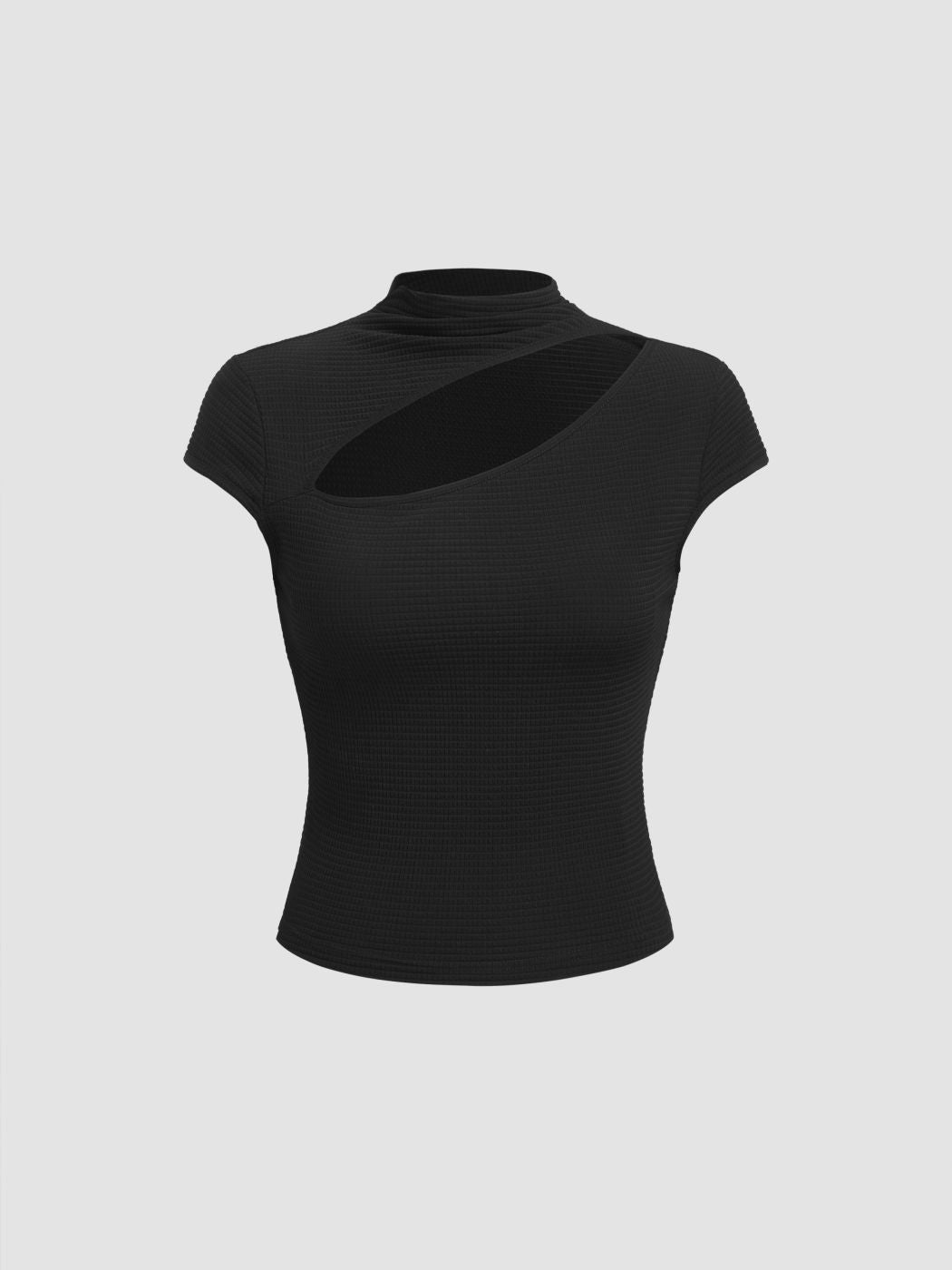 High Neck Cut Out Short Sleeve Tee