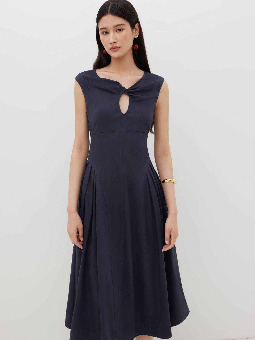 V-neck Cut Out Ruffle Hem Midi Dress