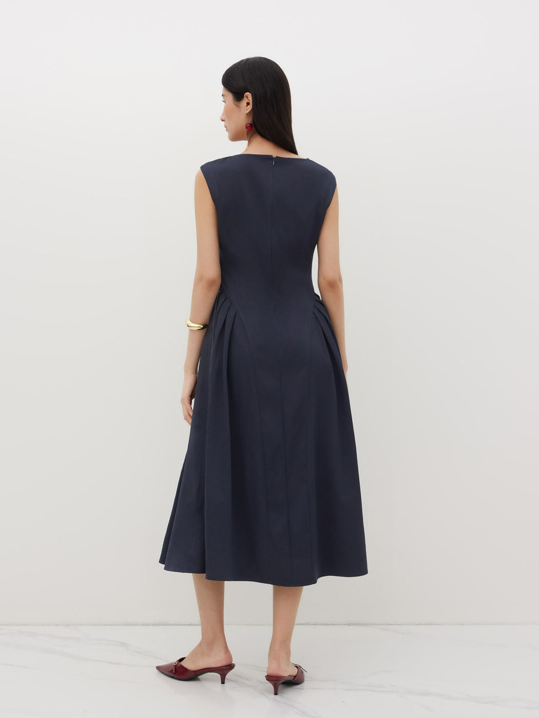 V-neck Cut Out Ruffle Hem Midi Dress