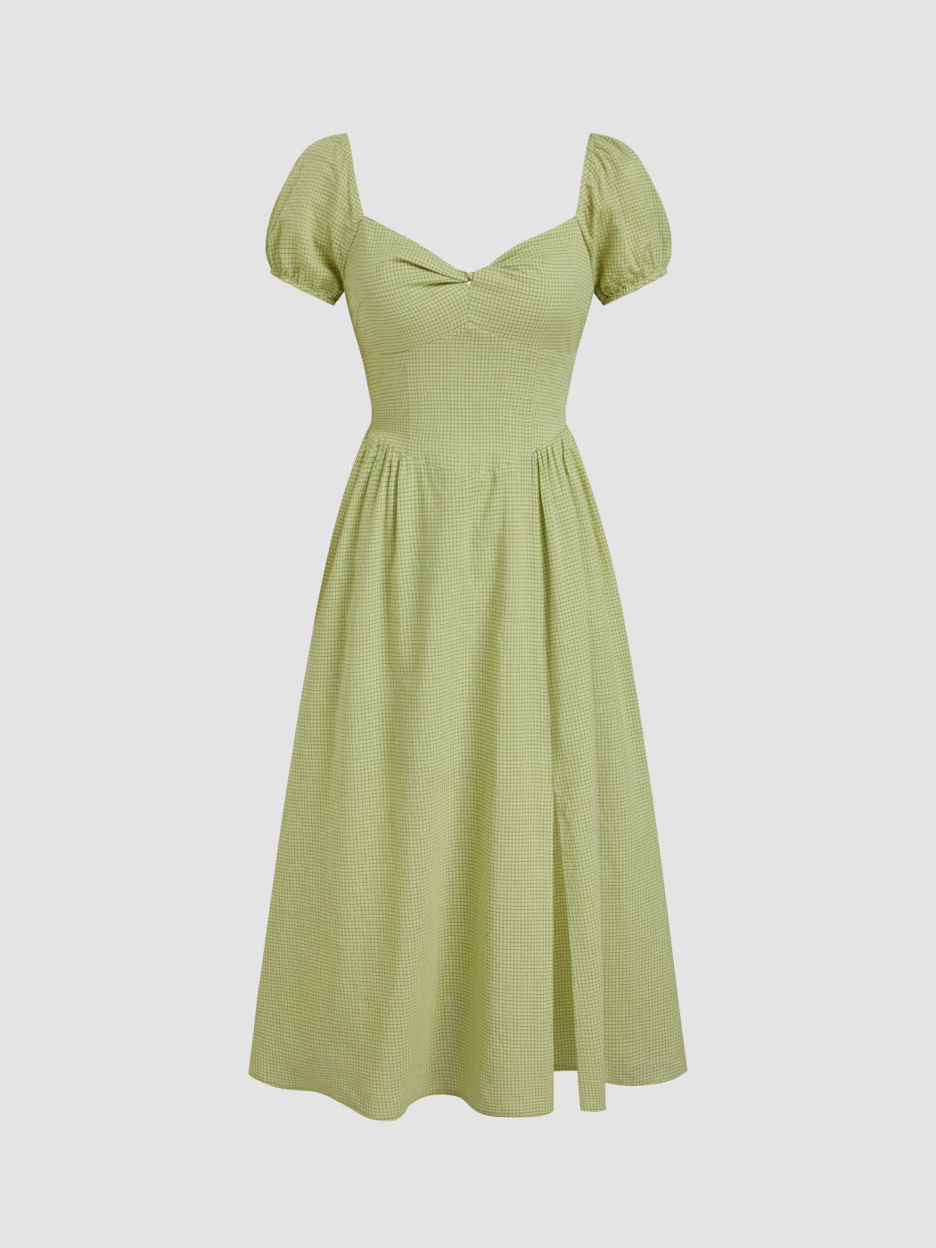 Cotton-blend V-neck Check Twist Split Midi Dress