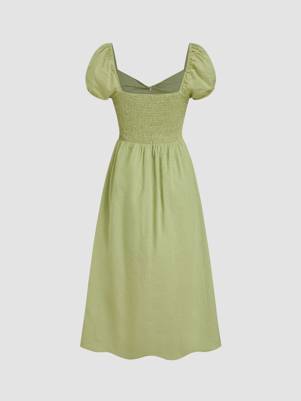 Cotton-blend V-neck Check Twist Split Midi Dress