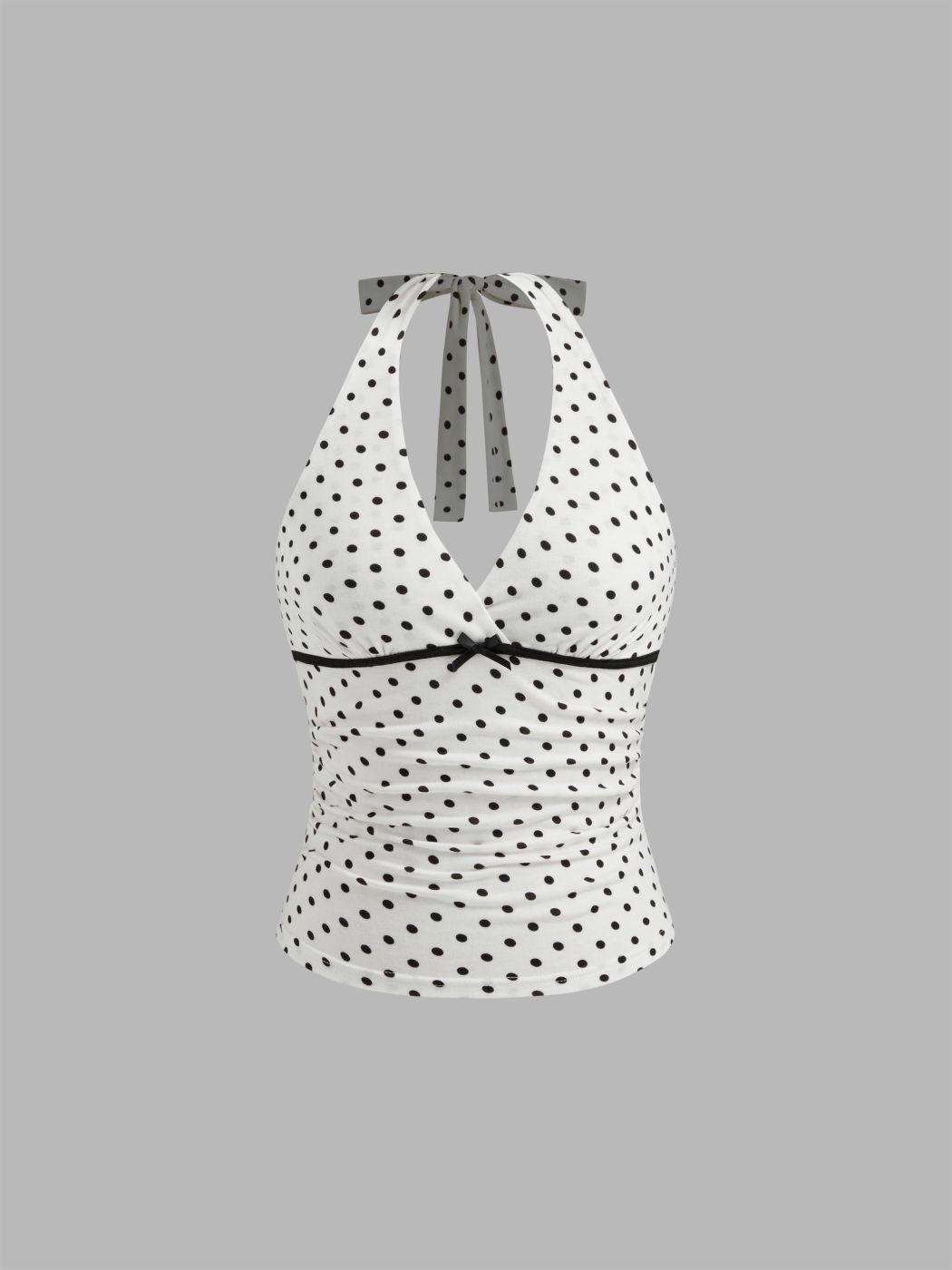 V-neck Halter Polka Dot Bowknot Ruched Tank Top