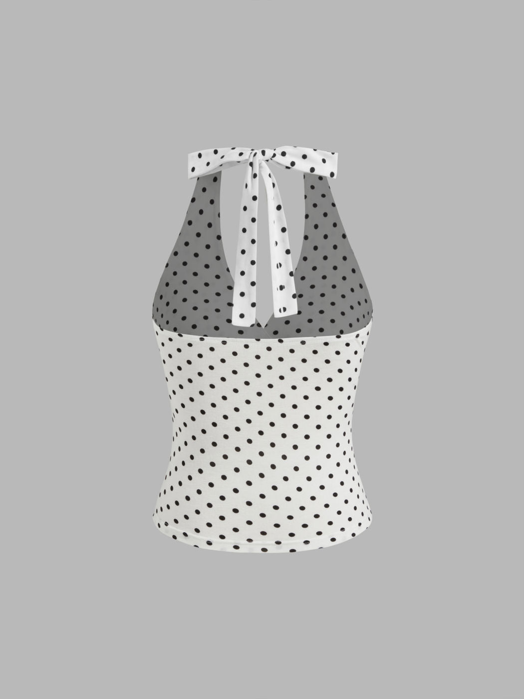 V-neck Halter Polka Dot Bowknot Ruched Tank Top