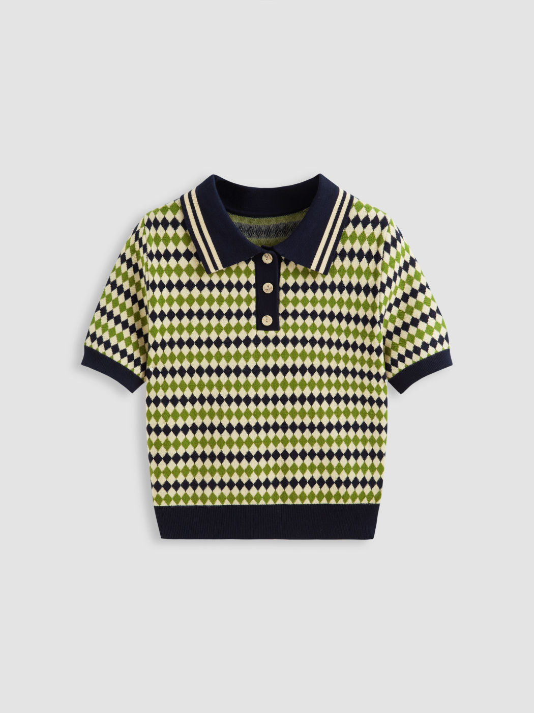 Knit Polo Argyle Short Sleeve Top