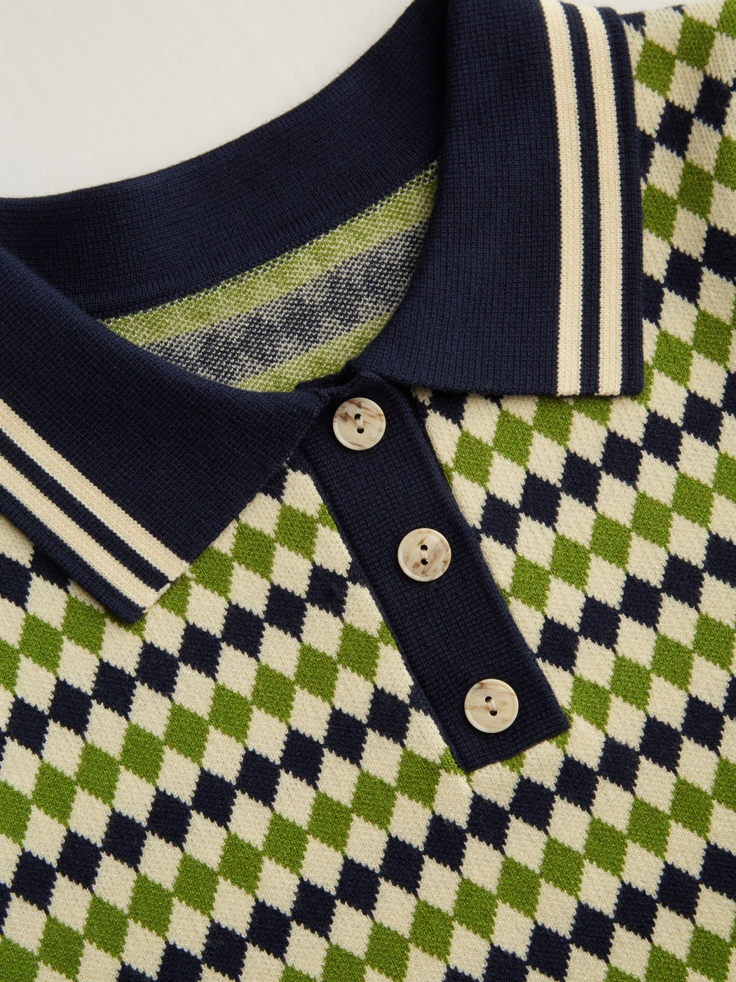 Knit Polo Argyle Short Sleeve Top