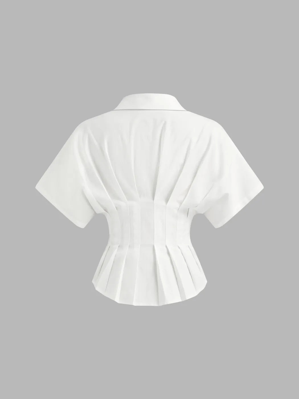Linen-blend Collar V-neck Pleated Short Sleeve Shirt