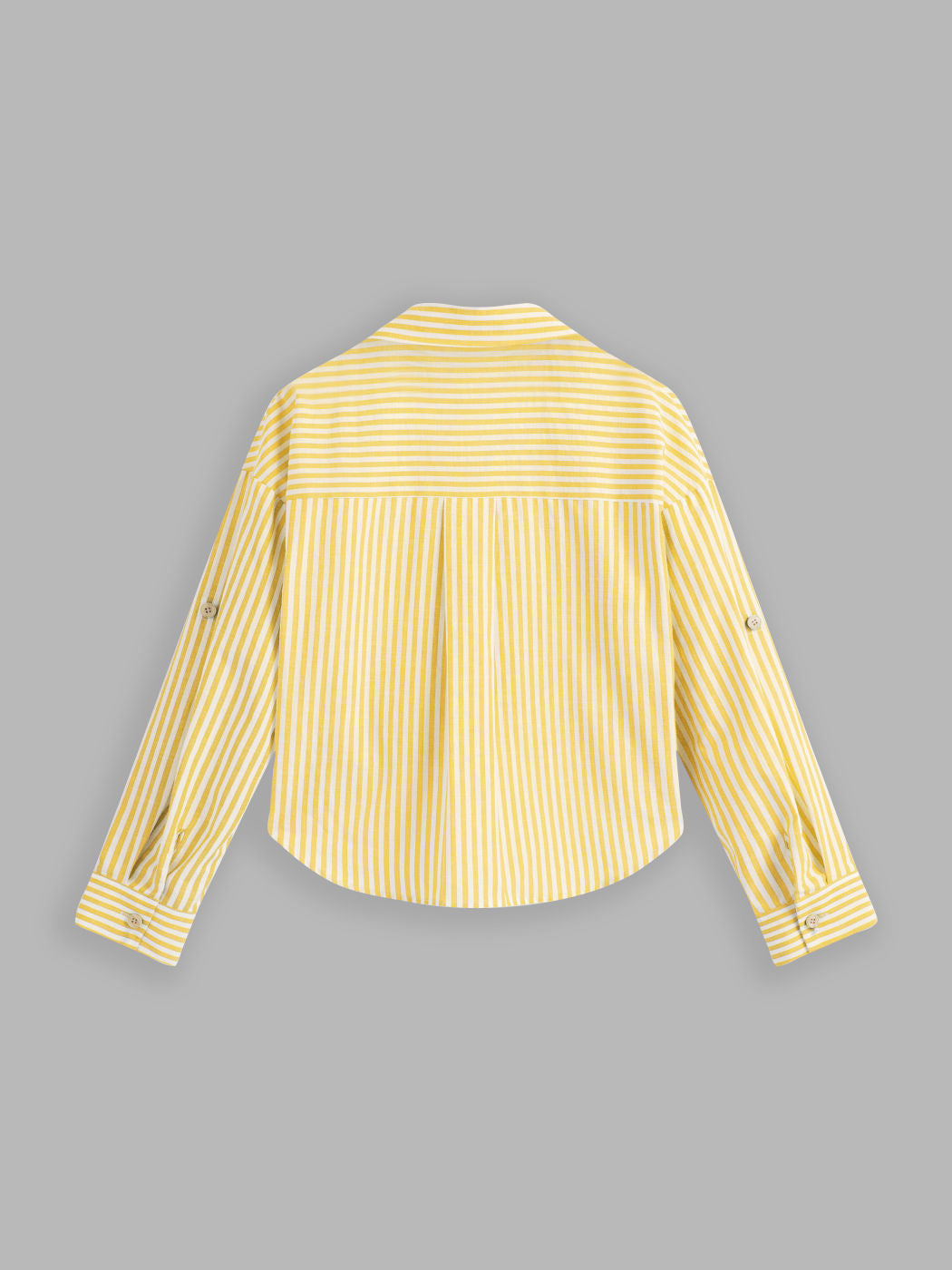 Cotton-blend Collar Striped Knotted Roll-up Long Sleeve Shirt