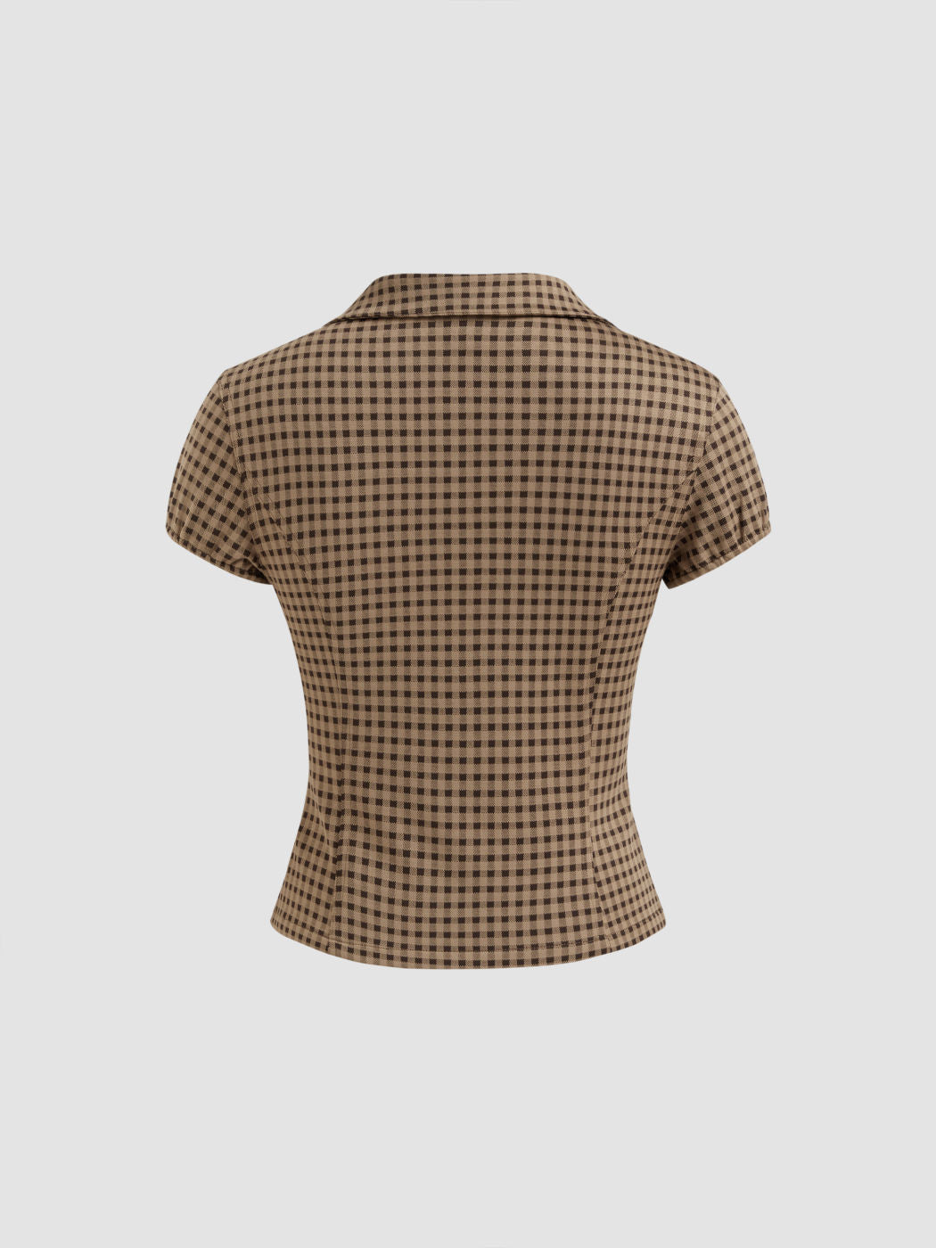 Peter Pan Collar Gingham Button Puff Sleeve Top