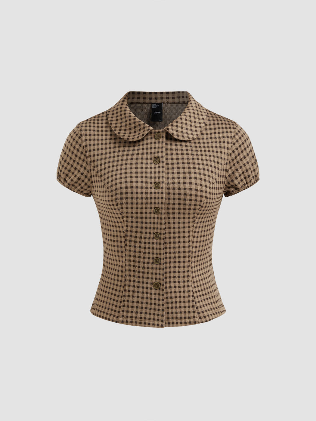 Peter Pan Collar Gingham Button Puff Sleeve Top