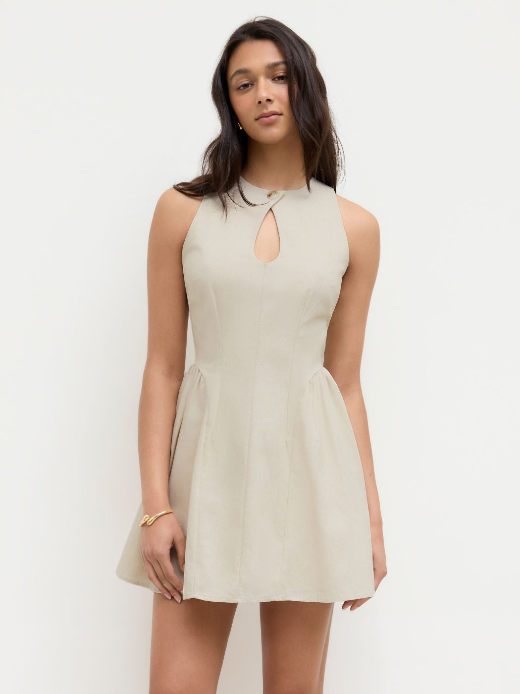 Linen-blend Cut Out Mini Dress