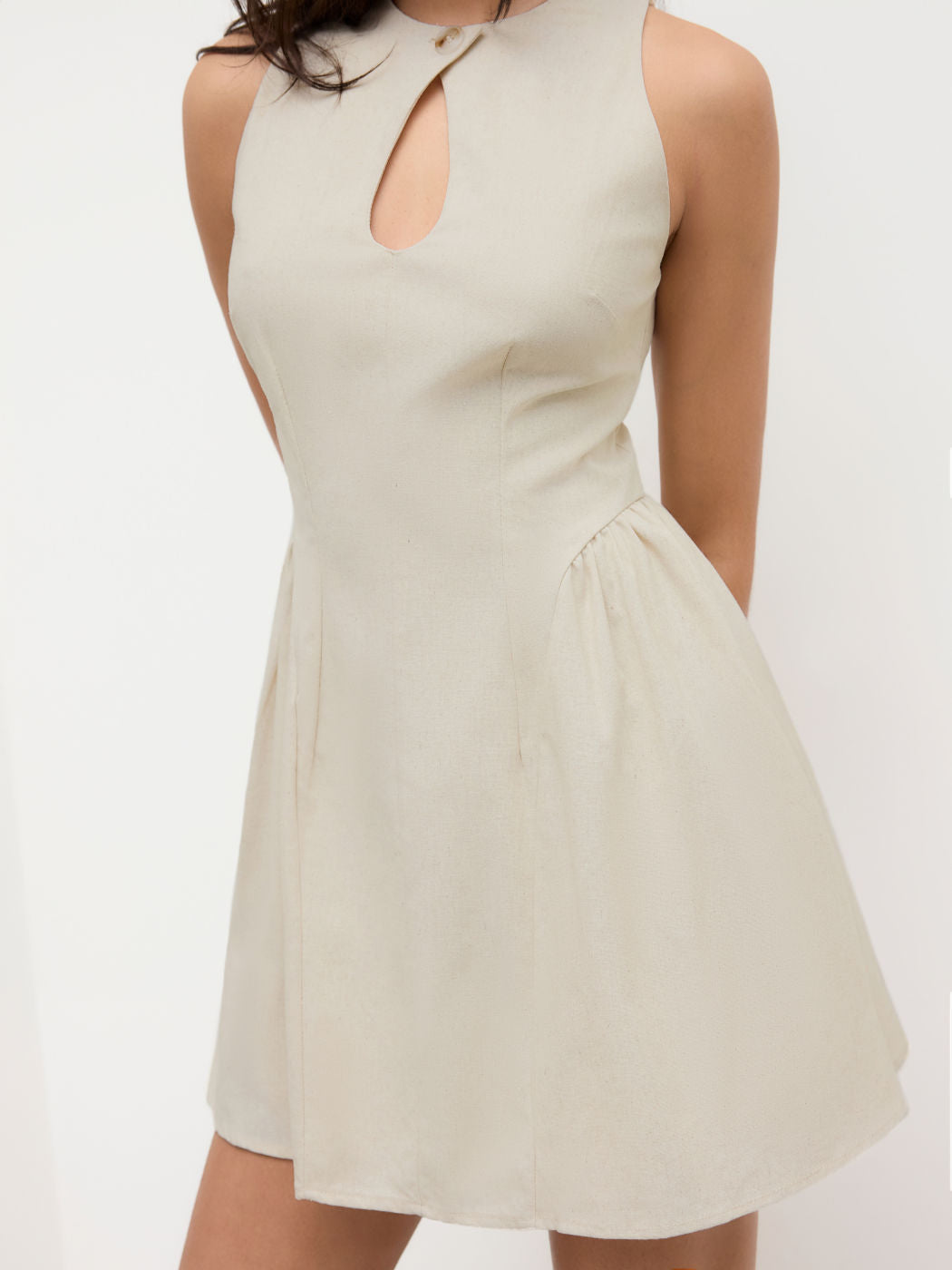 Linen-blend Cut Out Mini Dress
