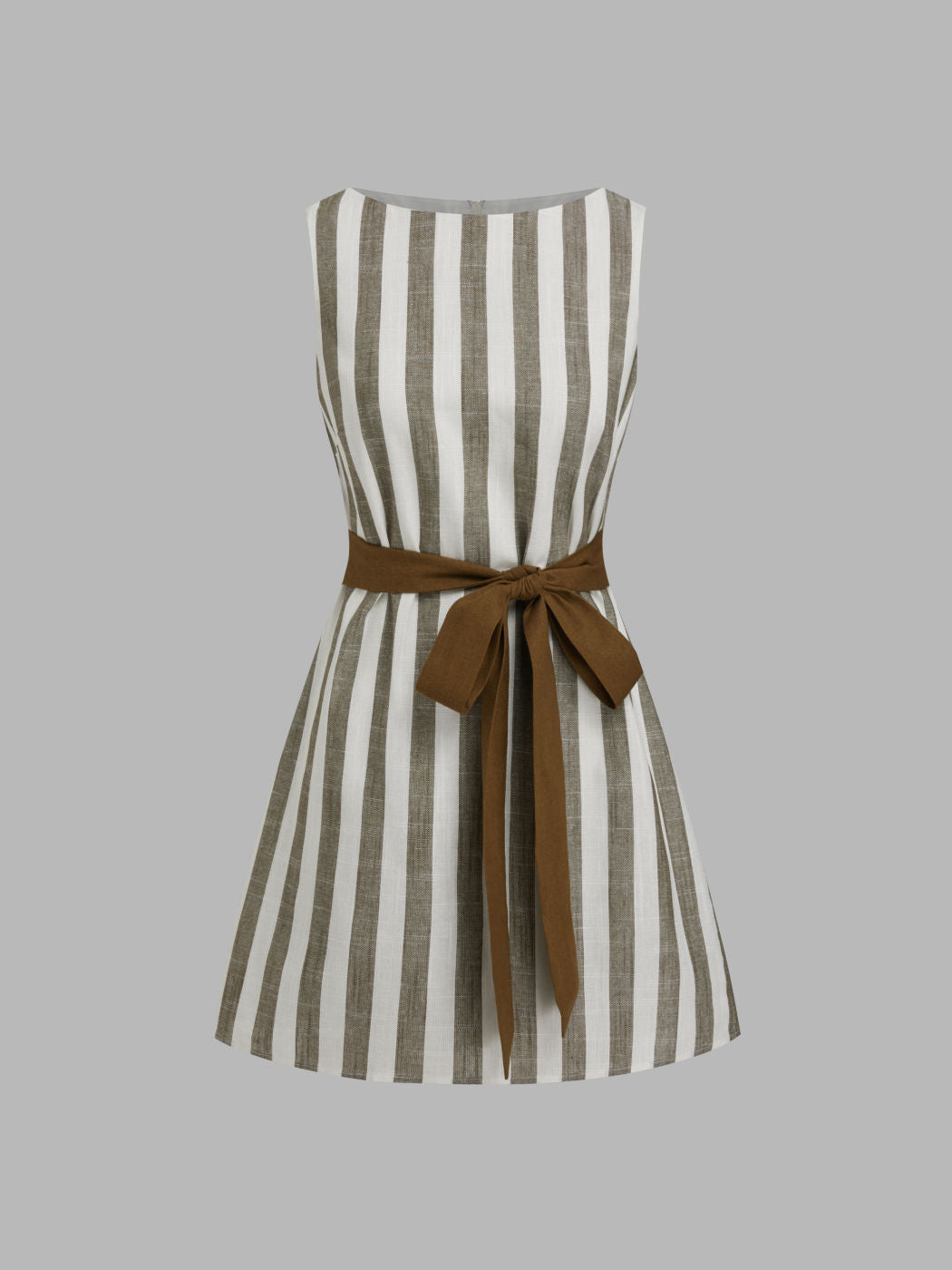 Linen-blend Two Way Boat Neck Stripe Knotted Mini Dress