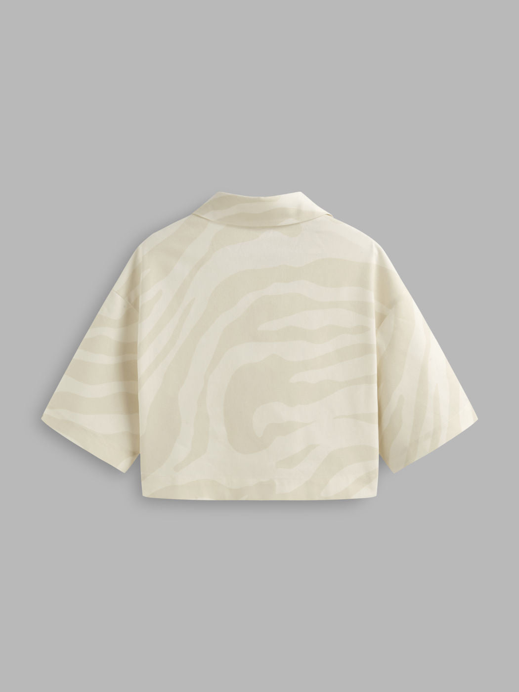 Linen-blend Polo Neck Zebra Stripe Oversized Shirt