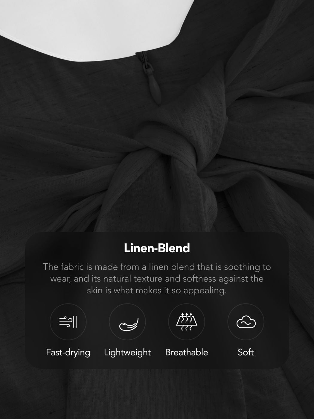 Linen-blend Boat Neck Solid Knotted Backless Mini Dress