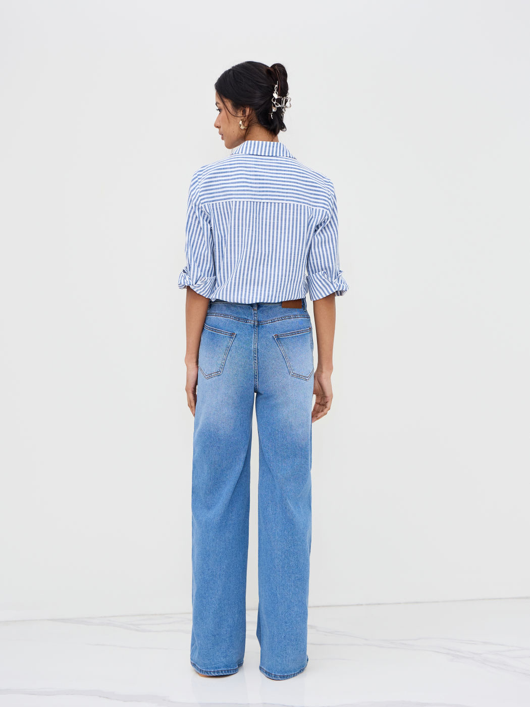 Cotton-blend Polo Neck Stripe Bodysuit