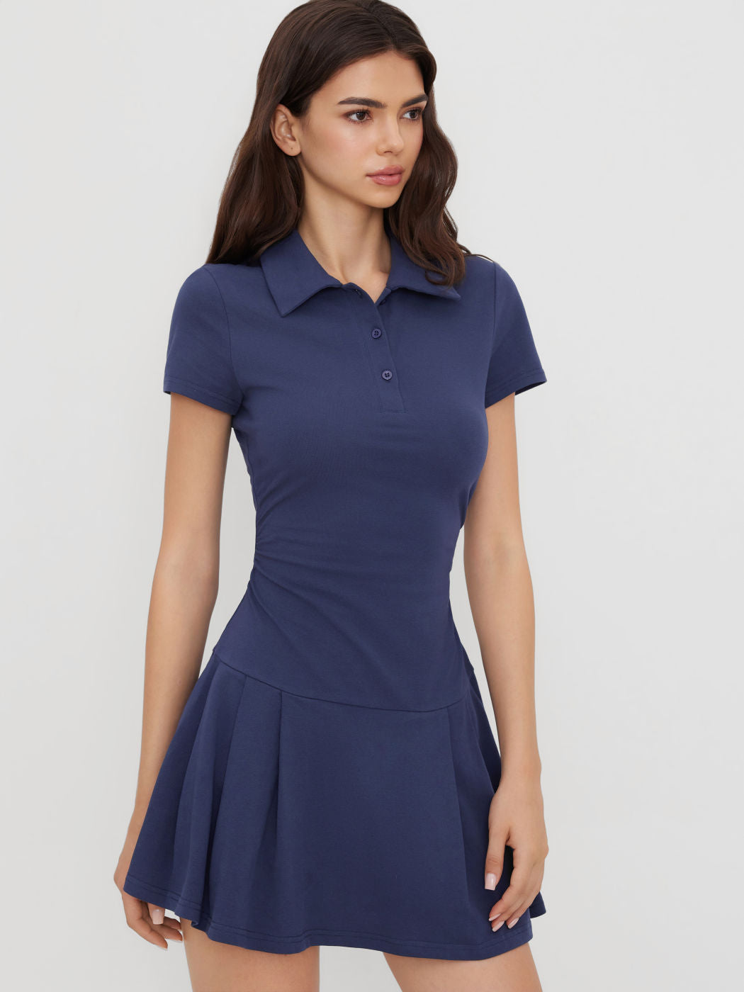 Cotton-blend Polo Ruched Pleated Mini Dress