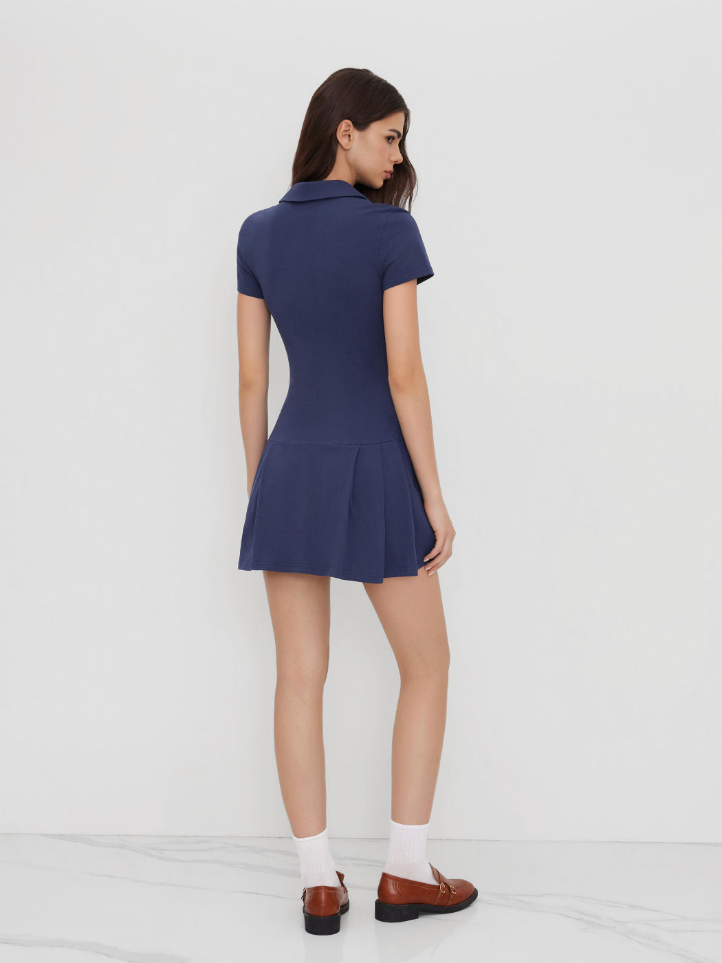Cotton-blend Polo Ruched Pleated Mini Dress
