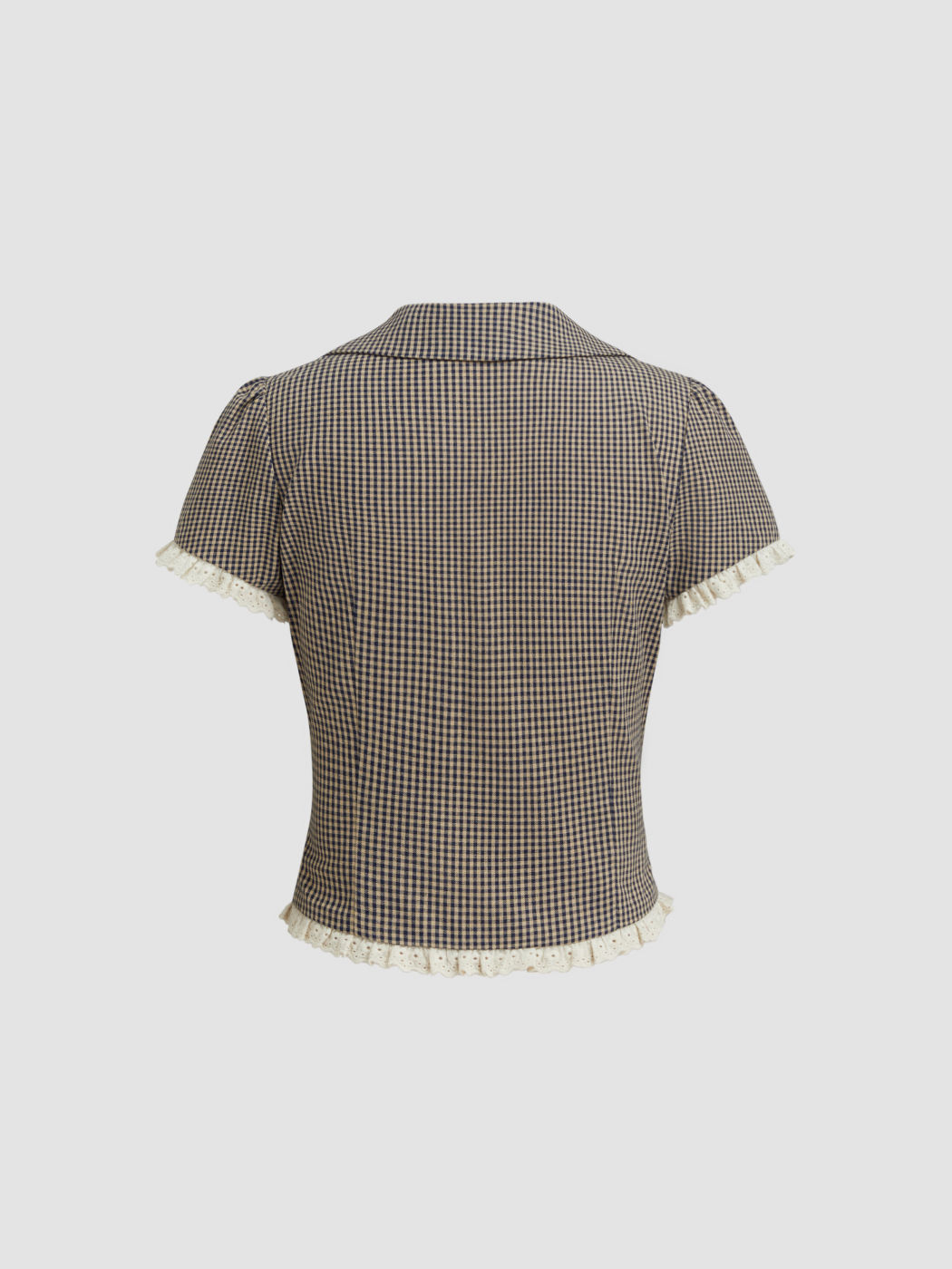 Cotton-blend V-neck Gingham Lettuce Trim Broderie Anglaise Top