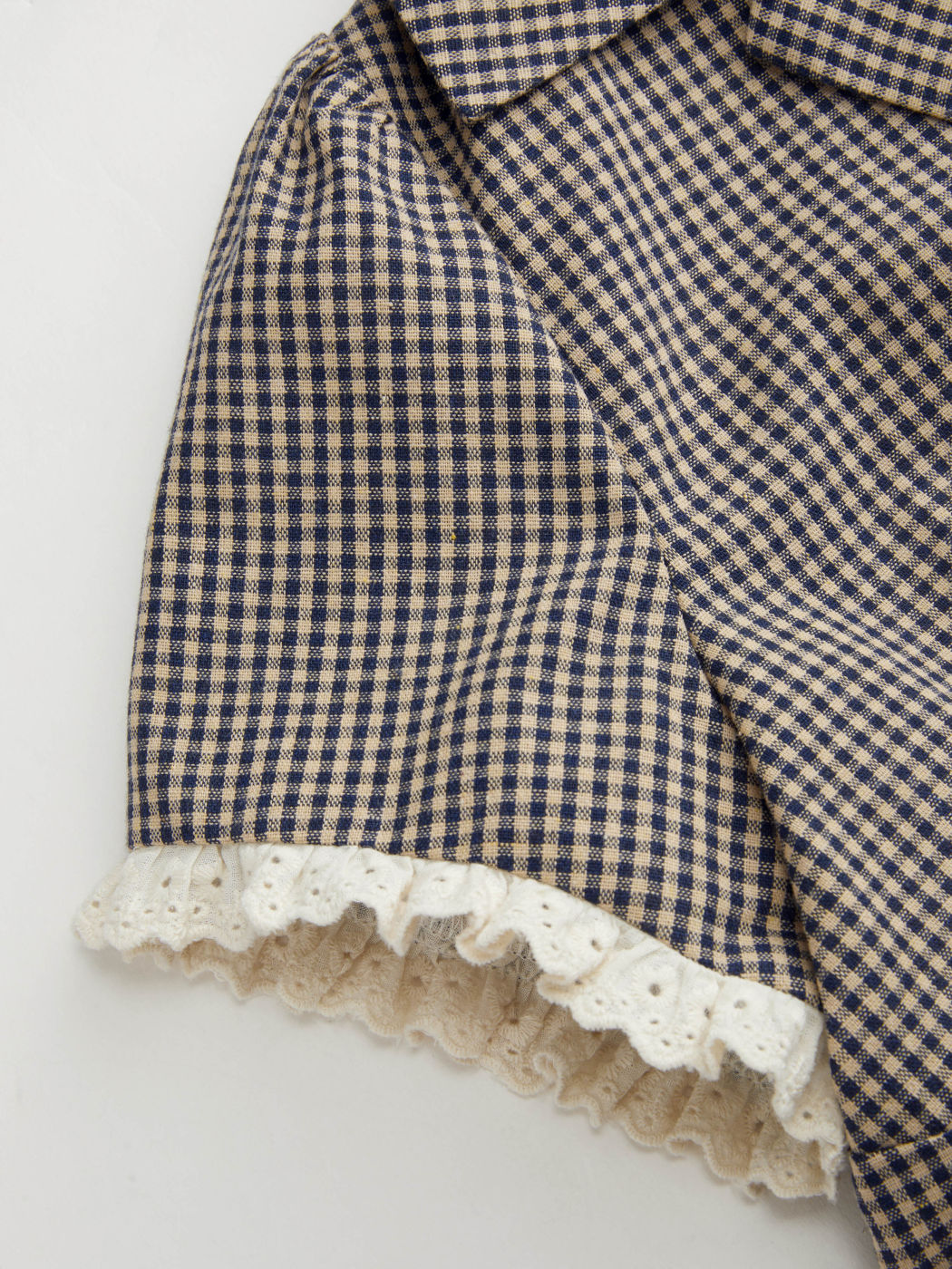 Cotton-blend V-neck Gingham Lettuce Trim Broderie Anglaise Top