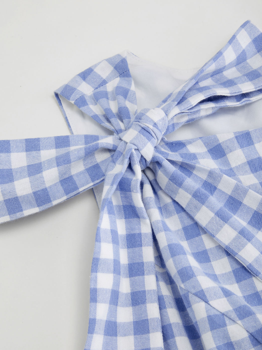 Cotton Boat Neck Gingham Bowknot Midi Dress