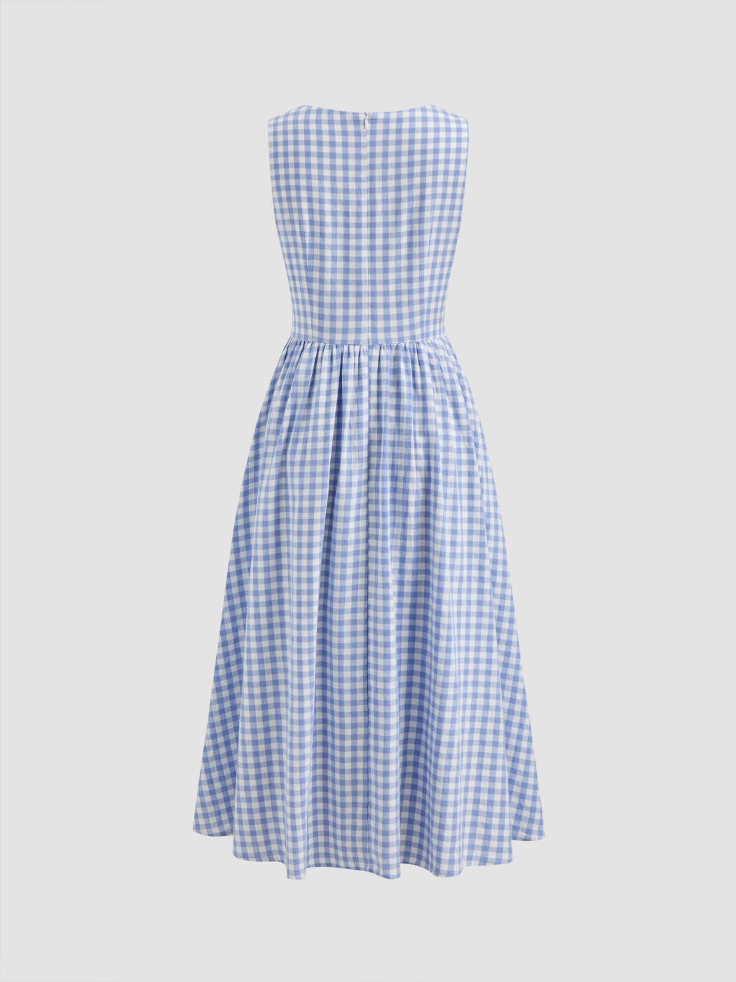 Cotton Boat Neck Gingham Bowknot Midi Dress