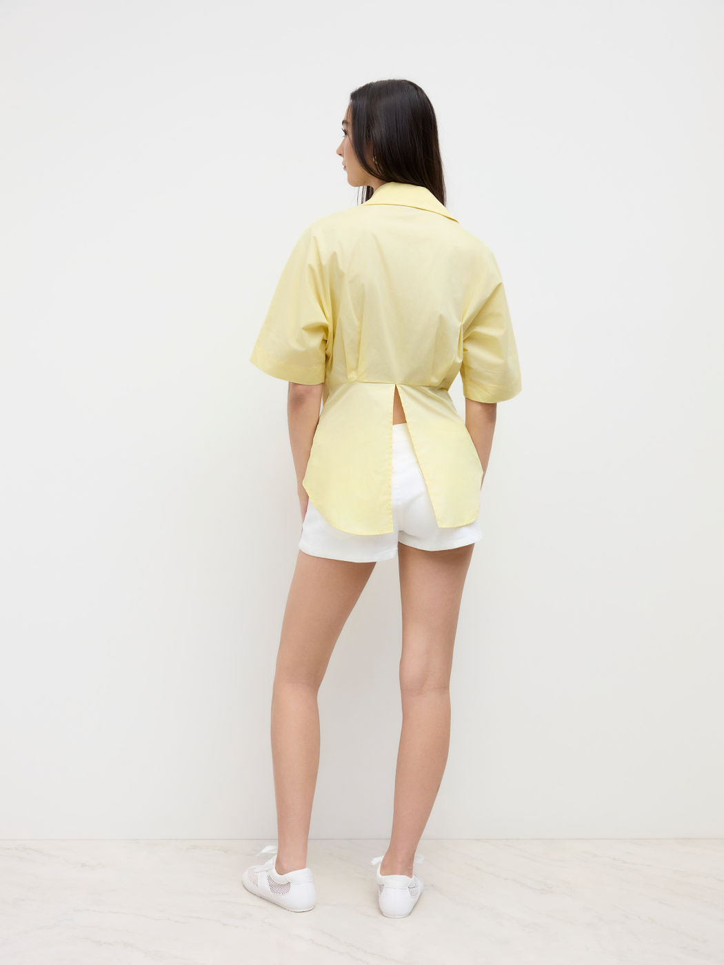 100% Cotton Ruched Cinched Waist Split Shirt