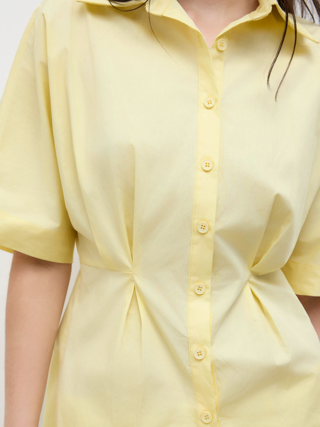 100% Cotton Ruched Cinched Waist Split Shirt