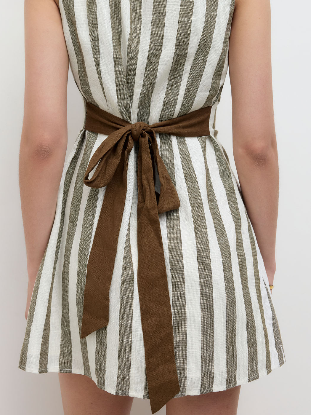 Linen-blend Two Way Boat Neck Stripe Knotted Mini Dress