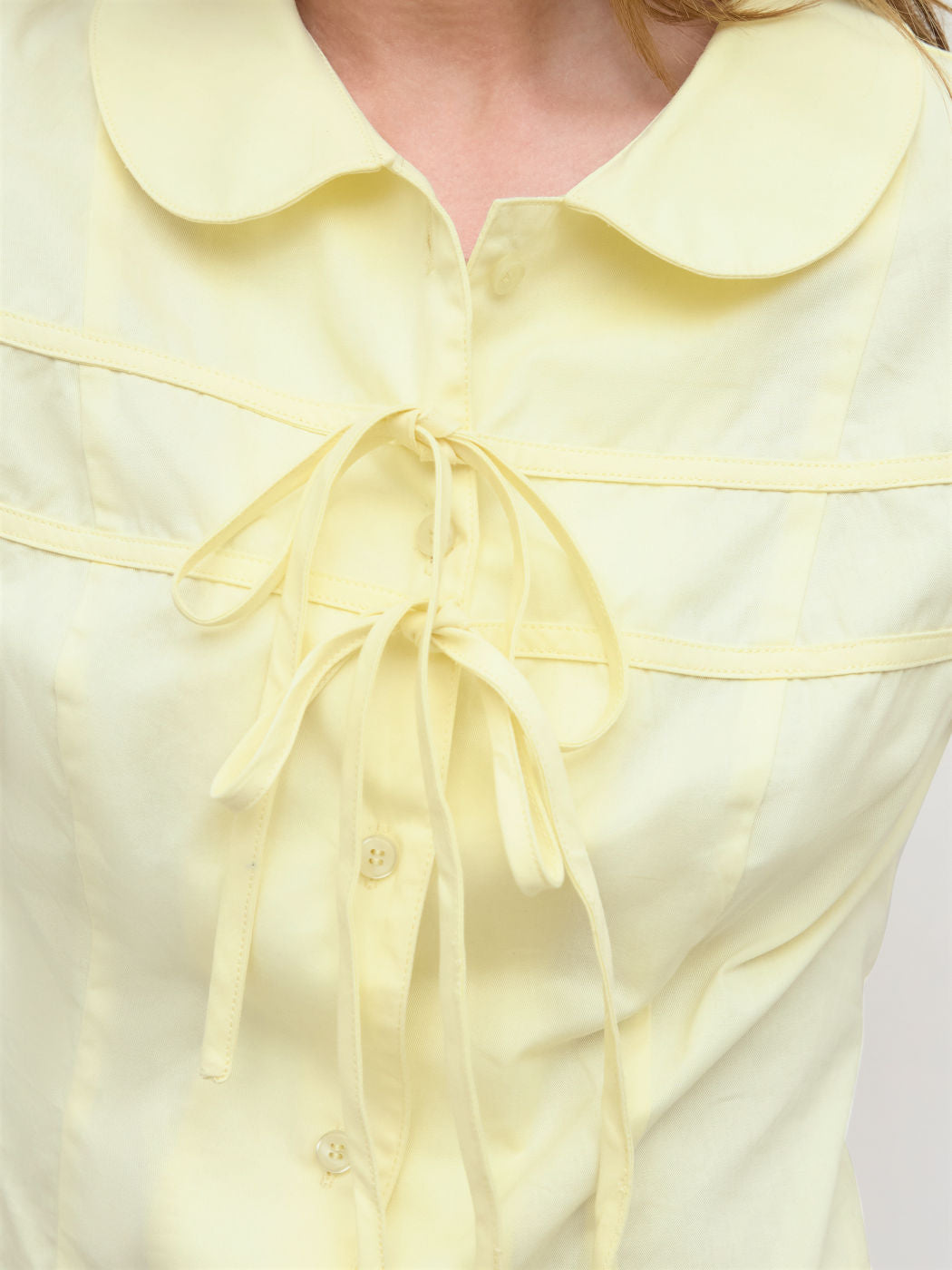 100% Cotton Peter Pan Collar Bowknot Puff Sleeve Blouse
