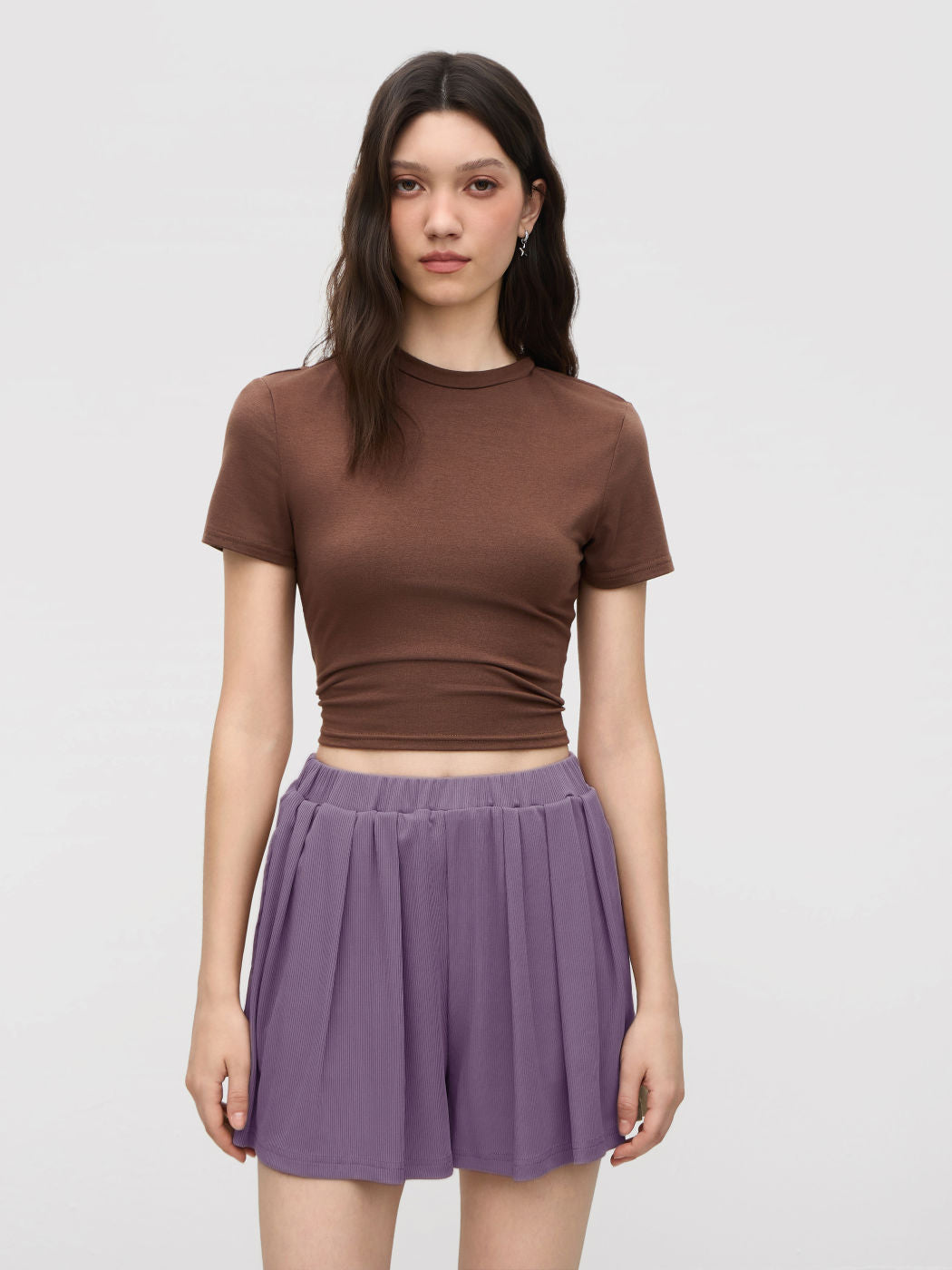 Solid Elastic Waist Wide Leg Shorts
