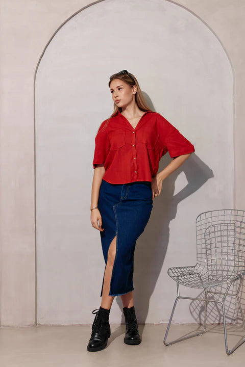 Linen+ Collared Shirt With Boxy Fit